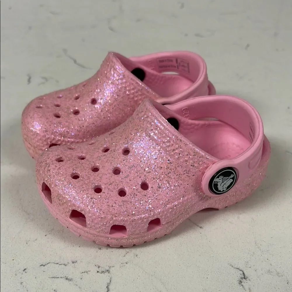 Crocs Littles Kids Pink Glitter Clogs - Pink Size 4 Unlined Glitter